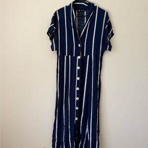 Zara Blue and White Striped Midi Dress